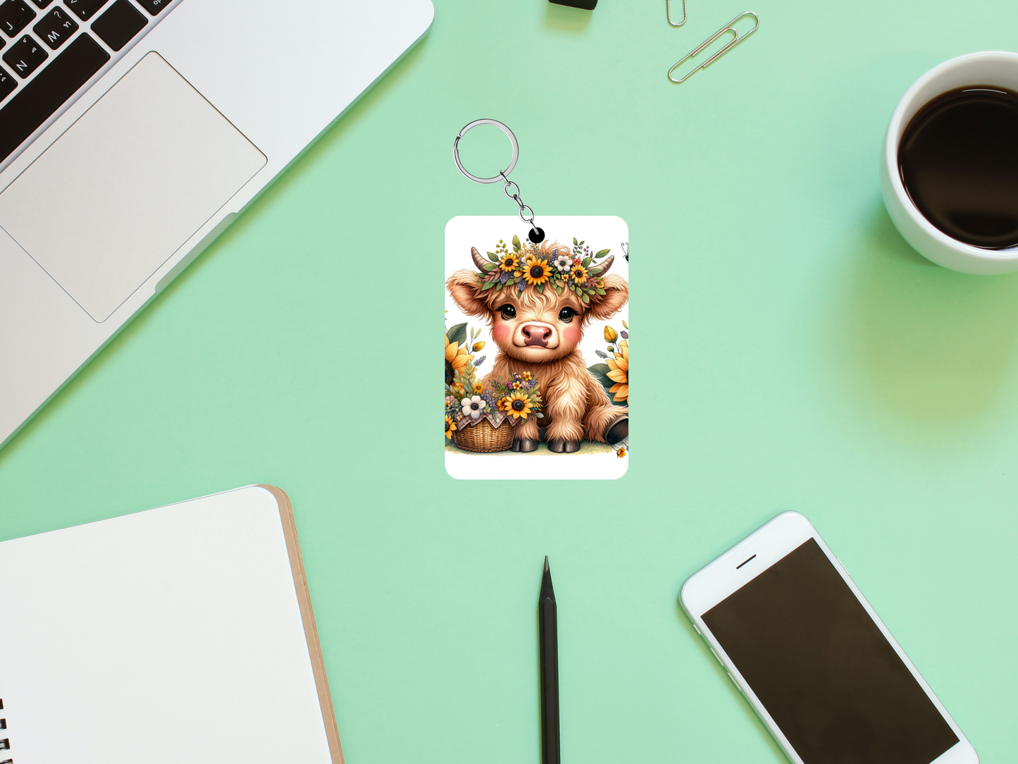 Sunflower Cow Keychain