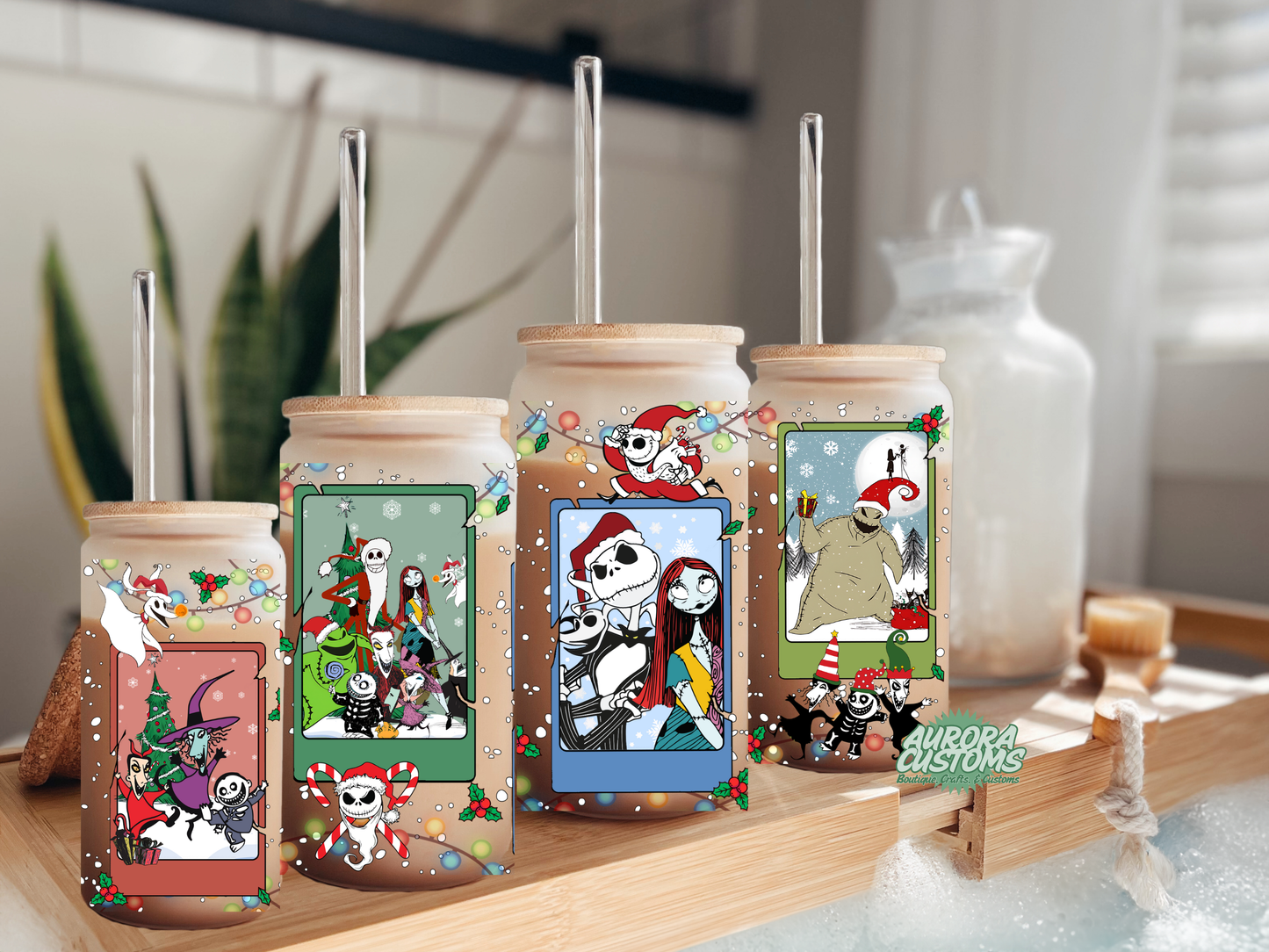 Jack And Sally Christmas 16oz Glass Can