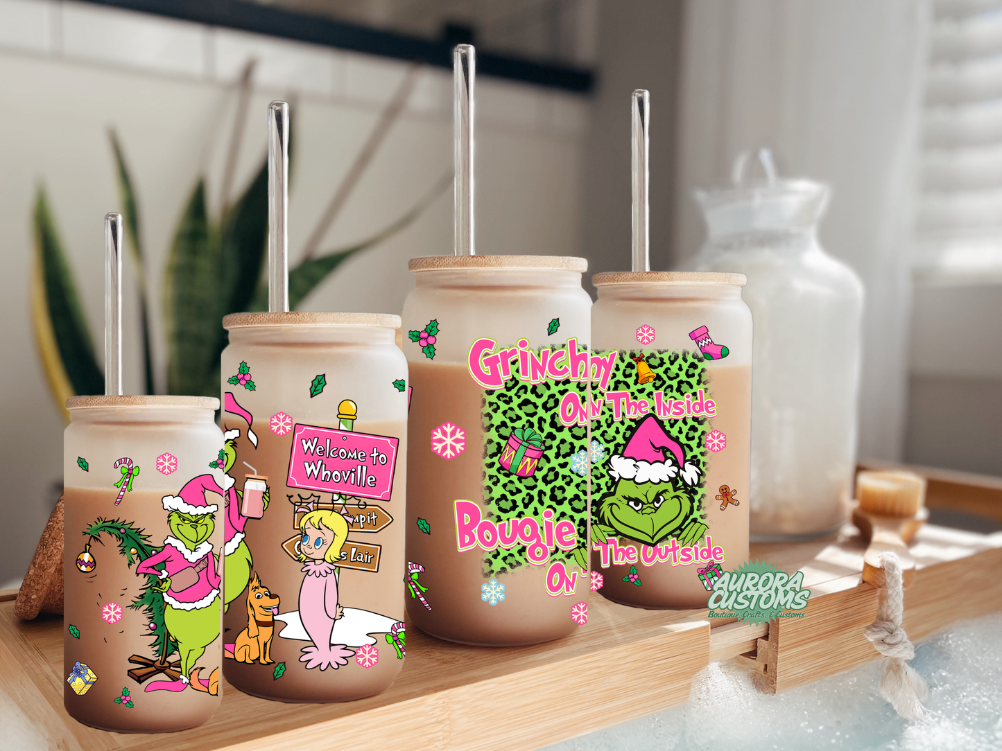 Grinchy And Bougie 16oz Glass Can