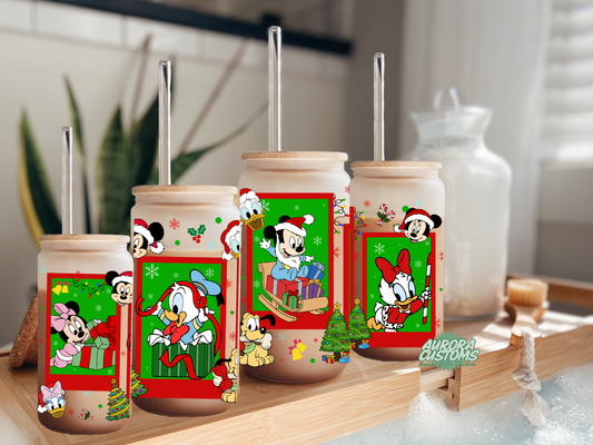 Mickey Christmas 16oz Glass Can