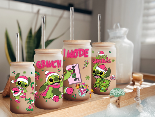 Grinch Mode On 16oz Glass Can
