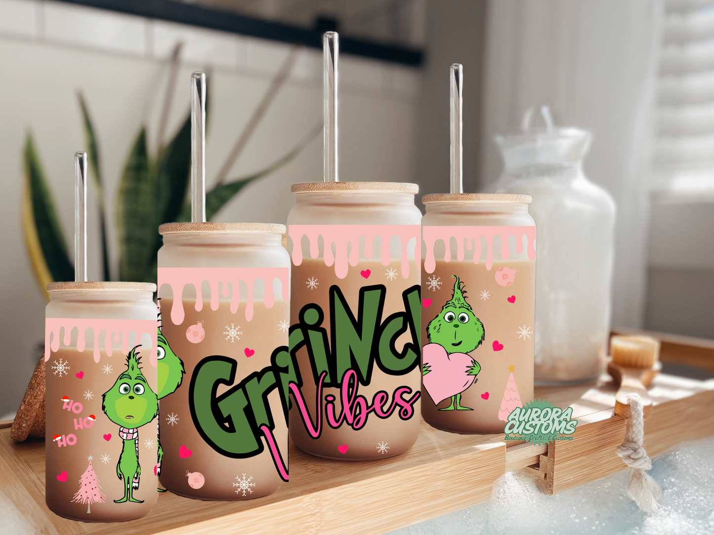 Grinch Vibes 16oz Glass Can